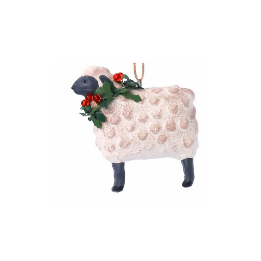 Sheep with Holly Wreath Tree Decoration