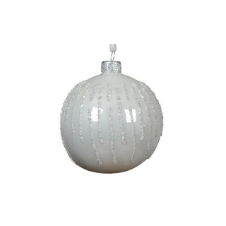 Winter White Glitter Line Round Bauble