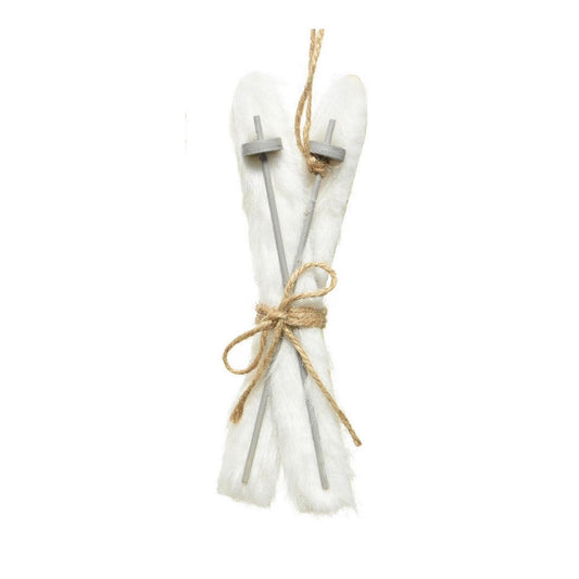 White Fur Skis Tree Decoration
