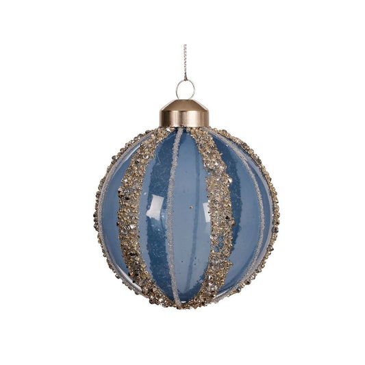 Sky Blue with Gold Bead & Glitter Stripes Bauble