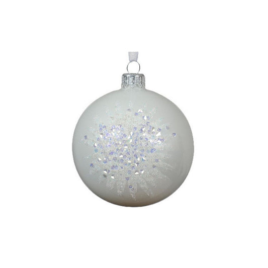Winter White Glitter Burst Round Bauble