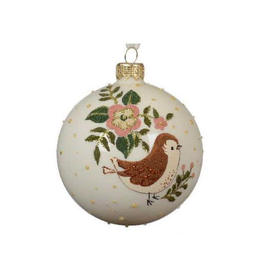 Forest Bird Cream Round Bauble