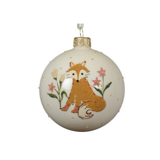 Forest Fox Cream Round Bauble