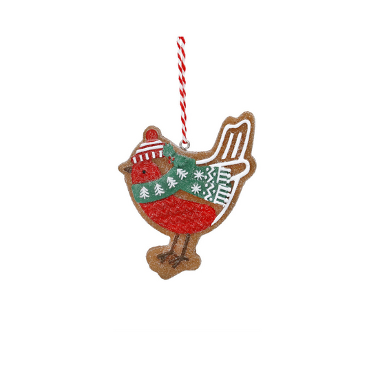 Resin Dressed Green Gingerbread Robin Hanging Decoration