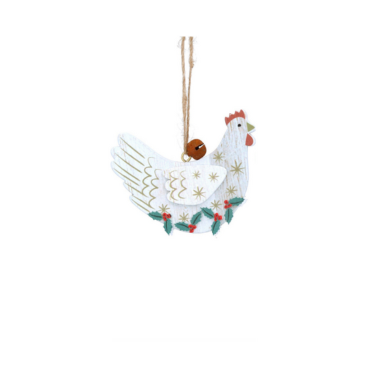 White Wooden Hen Hanging Decoration