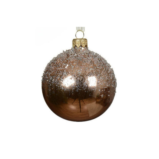 Pecan Brown Glitter Top Round Bauble