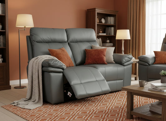 Horizon 2 Seater Electric Recliner Leather Dark Grey