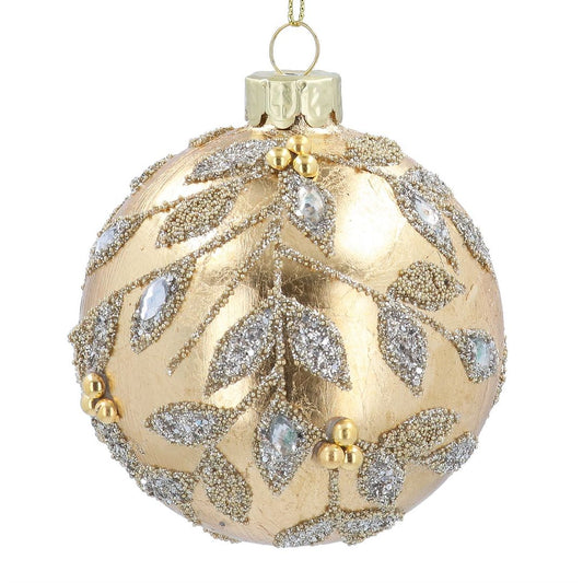 Gold Beaded Vine Glass Bauble
