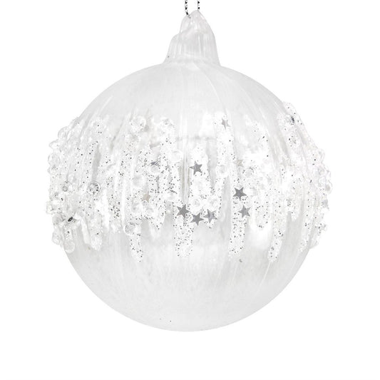 Iridescent Icicle Band Clear Glass Bauble