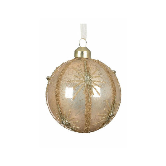 Pearl with Vertical Stripes & Stars Bauble 10cm