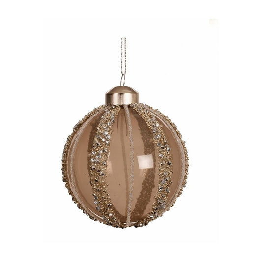 Pecan Brown with Gold Bead & Glitter Stripes Bauble