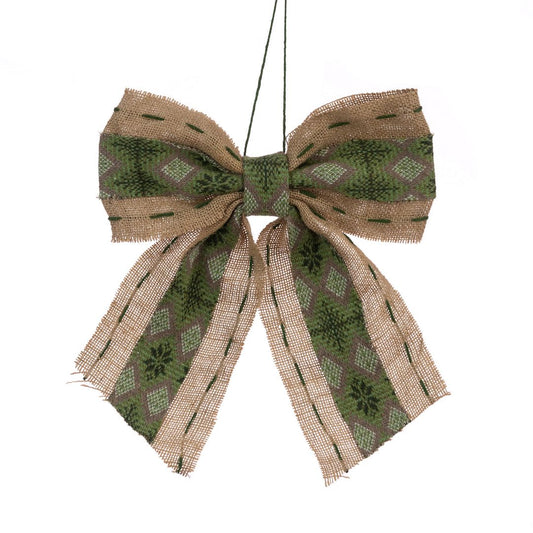 Natural/Green Hessian Bow Hanging Decoration