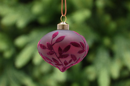 Glass Burgandy Flocked Leaf Onion