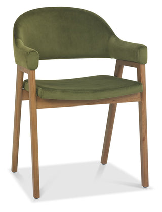Camden Rustic Oak Upholstered Arm Chair - Cedar Velvet Fabric