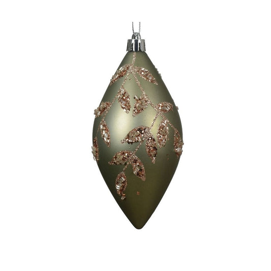 Olive Green Glitter Leaf Finial