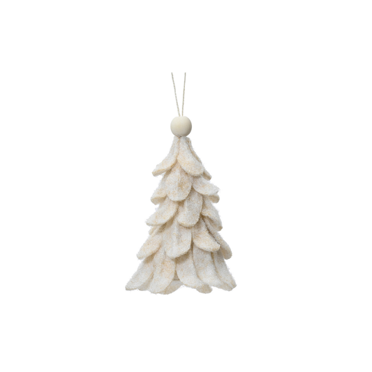 Wool White Felt Tree Dusted Tree Decoration