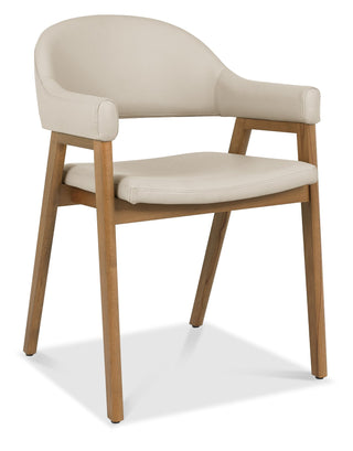 Camden Rustic Oak Upholstered Arm Chair - Ivory Bonded Leather