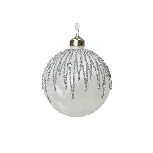 Winter White Glitter Diamonte Bauble