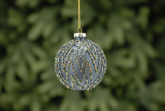 Charcoal Zig Zag Glitter Glass Bauble