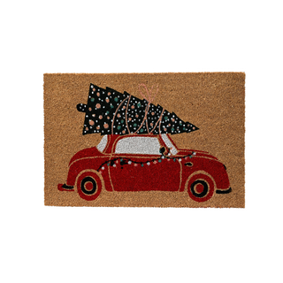 Red Car with Tree Coir Doormat