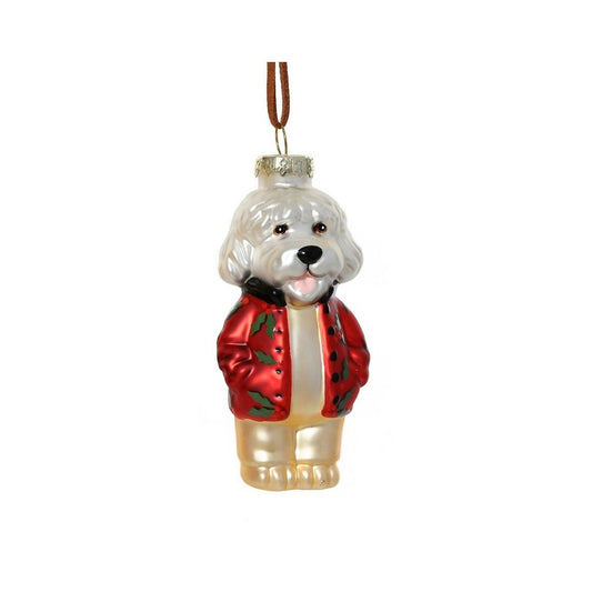 White Cockapoo in Holly Coat Tree Decoration