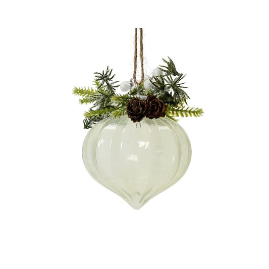 White Mint Pine Branch Glass Bauble