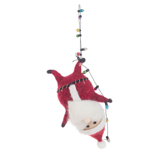 Felt Santa Hanging From Lights Tree Decoration