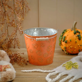 Harvest Home Embossed Metal Pumpkin Bucket