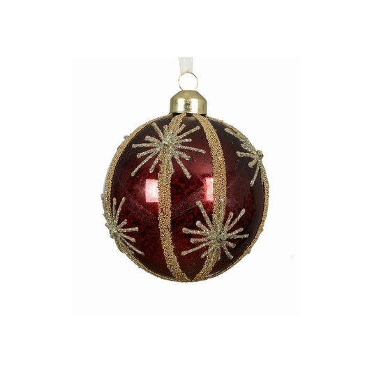 Oxblood with Vertical Stripes & Stars Bauble 10cm