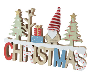 Christmas Wooden Decoration with Gnome & Trees
