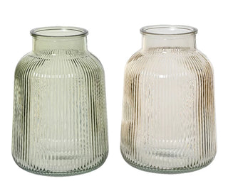 Soft Pink Ribbed Glass Vase