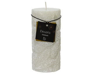 Snow Leaf Winter White Pillar Candle 10cm