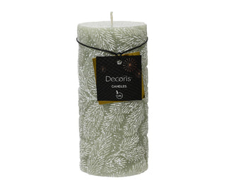 Snow Leaf Frosted Green Pillar Candle 10cm