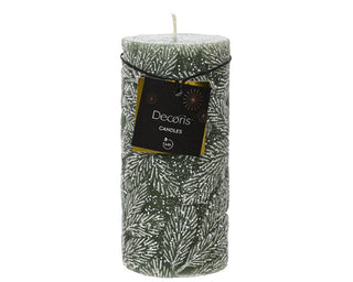 Snow Leaf Forest Green Pillar Candle 10cm