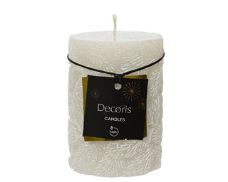 Snow Leaf Winter White Pillar Candle 15cm