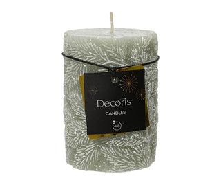 Snow Leaf Frosted Green Pillar Candle 15cm