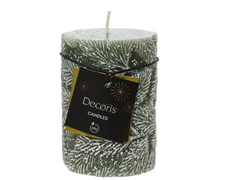 Snow Leaf Forest Green Pillar Candle 15cm