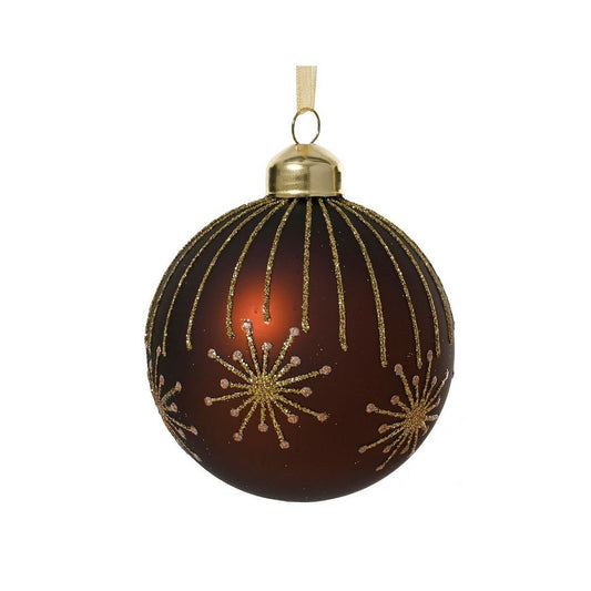 Espresso with Gold Glitter Firework Design Bauble