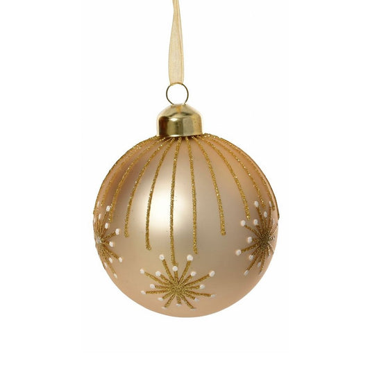 Pearl with Gold Glitter Firework Design Bauble