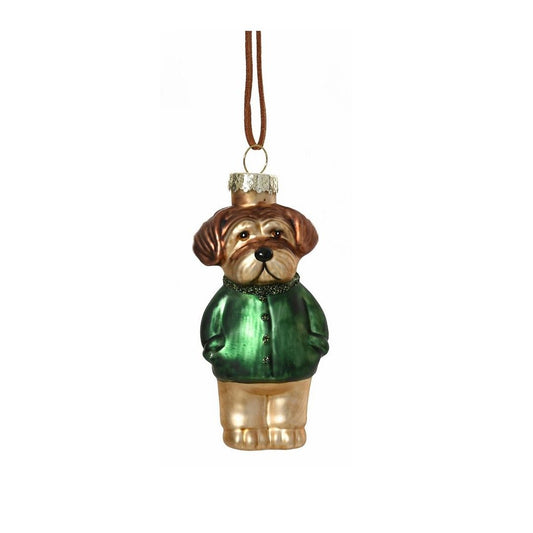 Brown & Gold Shiz Tzu in Green Coat Tree Decoration