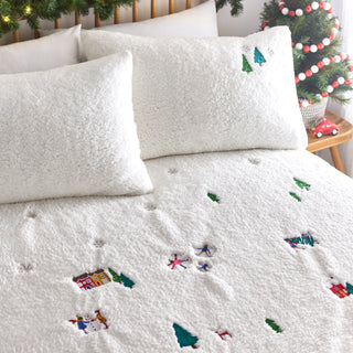 Christmas Together Single Embroidered Fleece Duvet Cover Set