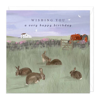 Rabbits on the field Birthday Card