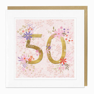 Golden Bloom 50th Birthday Card