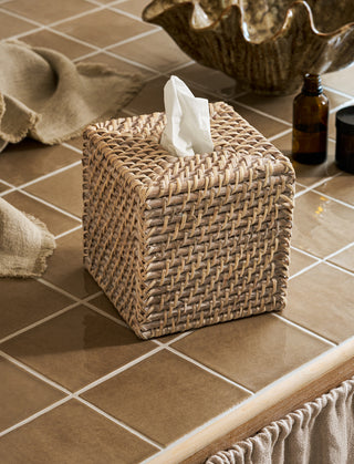 Wittering Rattan Square Tissue Box Holder White