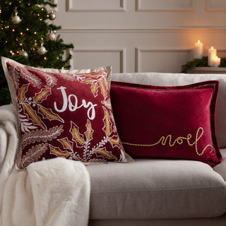 Winter Joy Embroidered Cushion Red