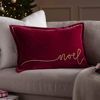 Winter Noel Applique Velvet Cushion Red