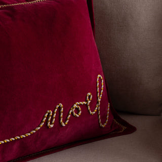 Winter Noel Applique Velvet Cushion Red