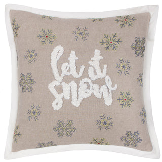 Winter Let It Snow Embroidered Cushion Greige
