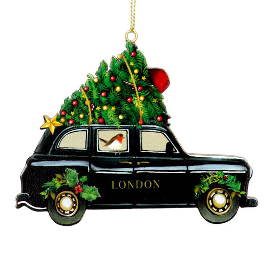 London Black Cab with Tree Wooden Hanging Decoration
