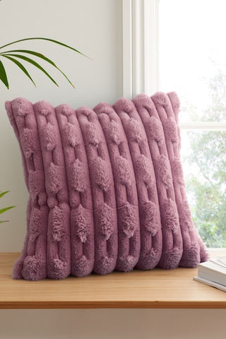 Pink Carved Faux Fur Filled Cushion